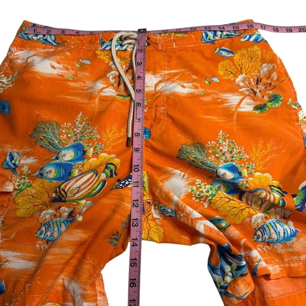 Polo Ralph Lauren Men's‎ Swim Trunks M Orange Tropical Fish Coral Beach Swimwear